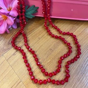 Ruby Red 28 inch Facet Beaded Necklace